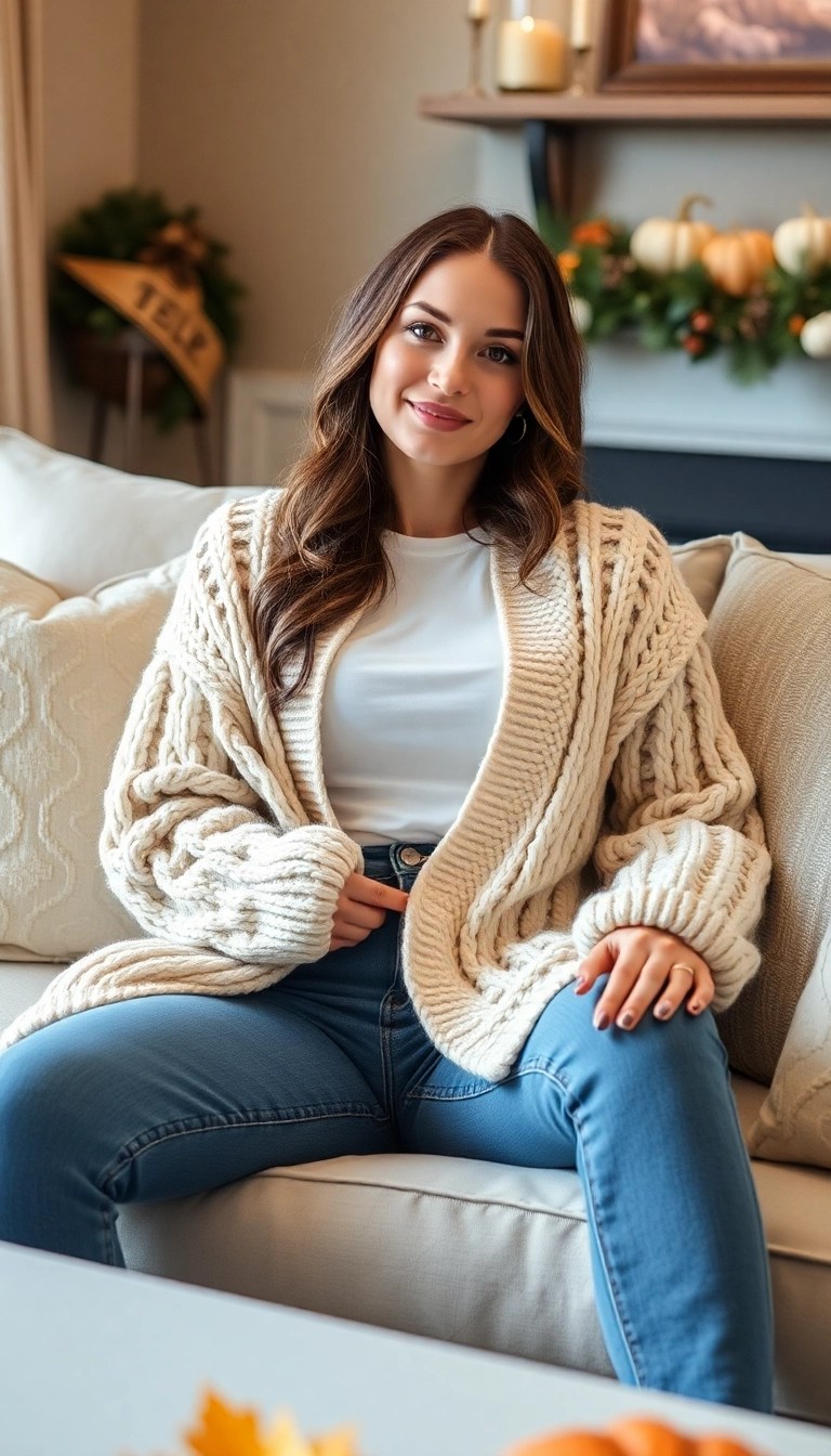 12 Stunning Thanksgiving Outfits That'll Make You the Star of Dinner (You Won't Believe #7!) - 6. Classic Cardigan and Jeans