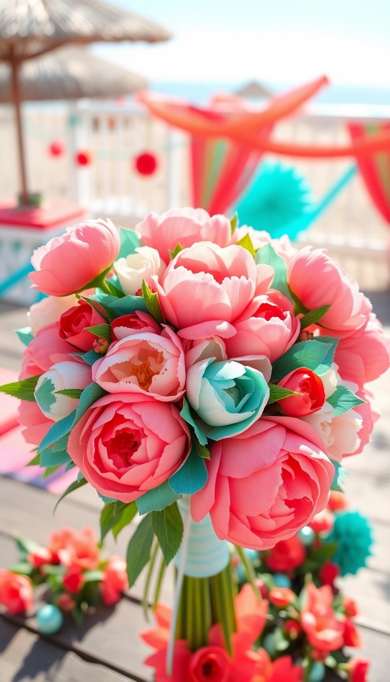 12 Wedding Flower Color Palettes That Will Leave You Breathless (Find Your Perfect Match at #5!) - 5. Vibrant Coral and Teal