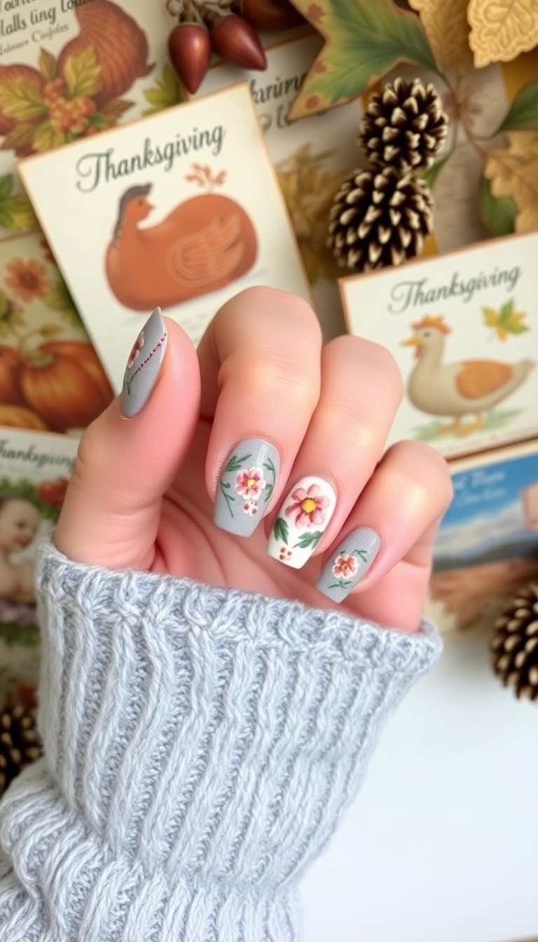 15 Must-Try Thanksgiving Nail Designs That Are Trending This Fall (Wait Until You See #9!) - 11. Vintage Thanksgiving