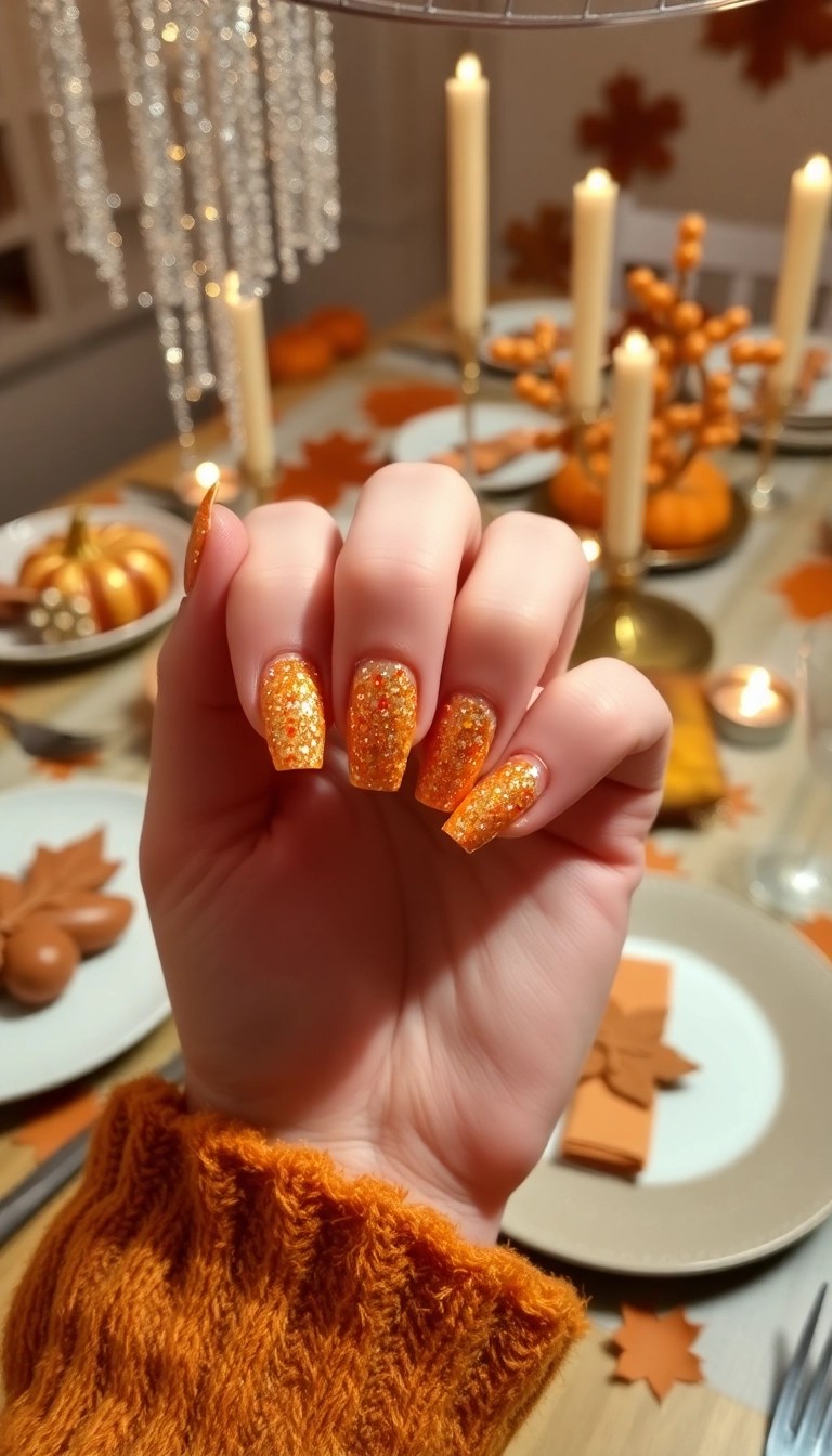 15 Must-Try Thanksgiving Nail Designs That Are Trending This Fall (Wait Until You See #9!) - 15. Thanksgiving Glitter