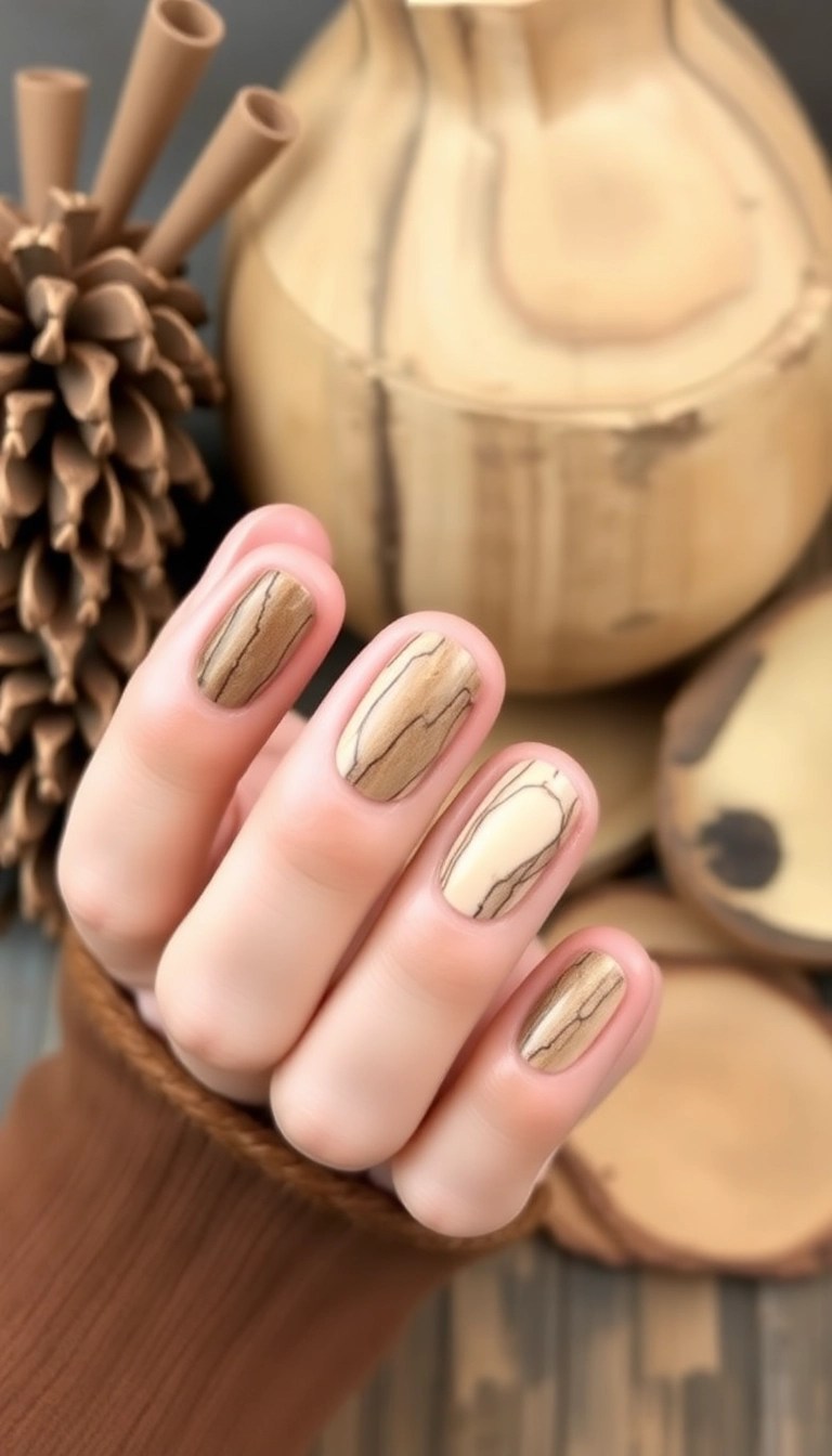15 Must-Try Thanksgiving Nail Designs That Are Trending This Fall (Wait Until You See #9!) - 7. Rustic Woodgrain