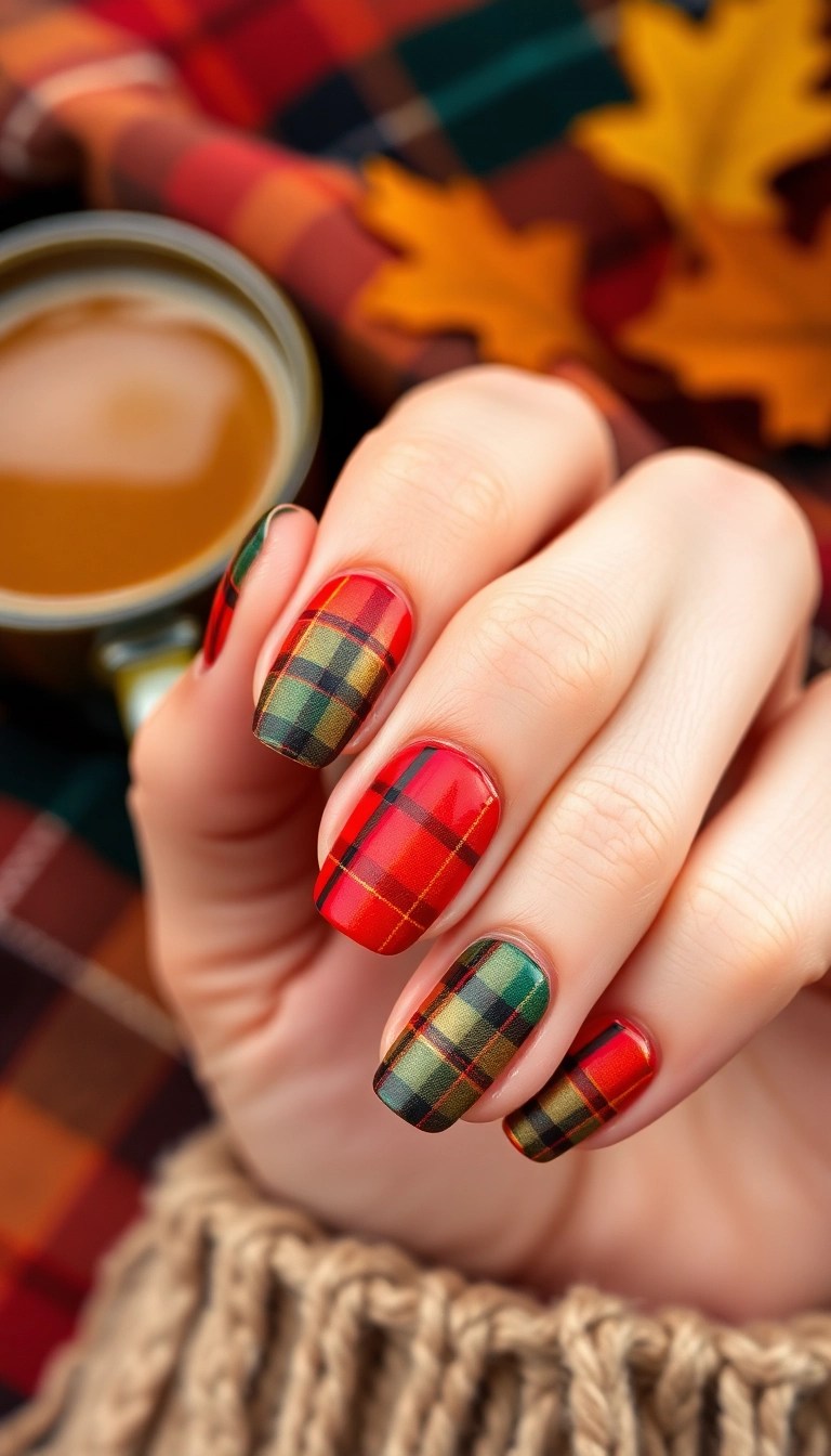 15 Must-Try Thanksgiving Nail Designs That Are Trending This Fall (Wait Until You See #9!) - 9. Thanksgiving Plaid (The Showstopper!)
