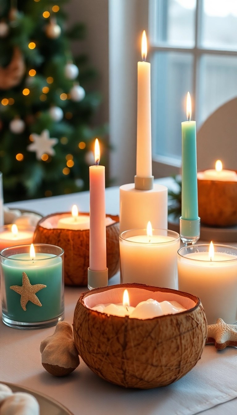 15 Tropical Christmas Decor Ideas to Make Your Holiday Feel Like a Beach Vacation! - 10. Beachy Candles