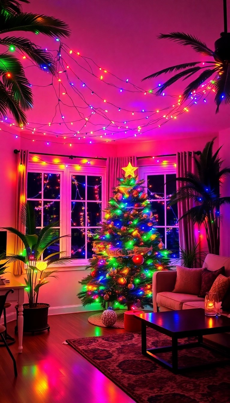 15 Tropical Christmas Decor Ideas to Make Your Holiday Feel Like a Beach Vacation! - 14. Brightly Colored Fairy Lights