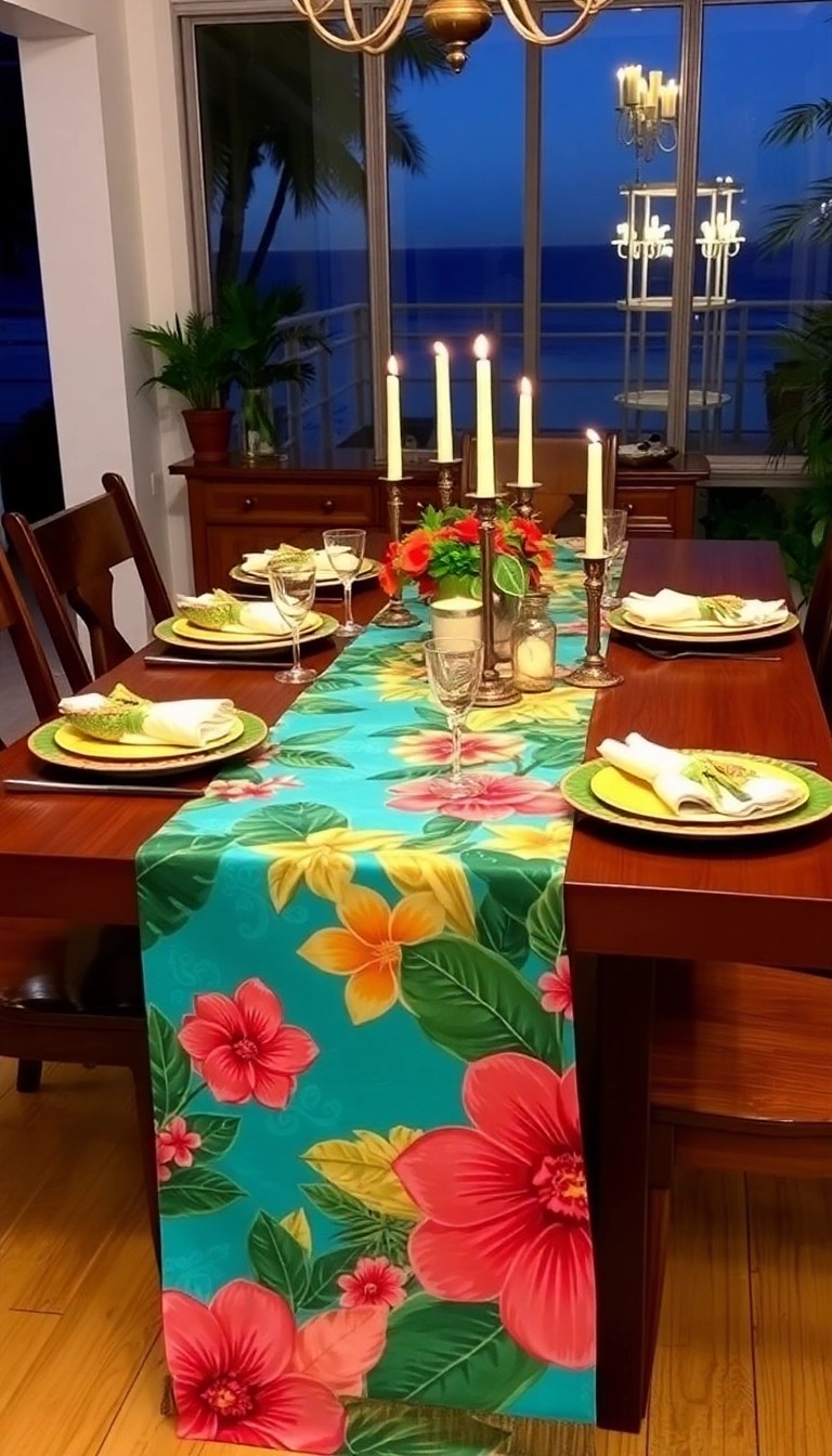 15 Tropical Christmas Decor Ideas to Make Your Holiday Feel Like a Beach Vacation! - 15. Island-inspired Table Runner