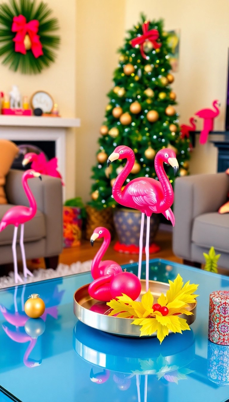15 Tropical Christmas Decor Ideas to Make Your Holiday Feel Like a Beach Vacation! - 9. Flamingo Accents