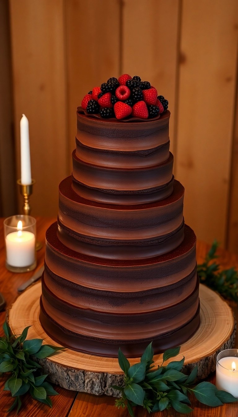 16 Gorgeous Winter Wedding Cake Designs That Are Almost Too Beautiful to Eat (Don't Miss #3!) - 12. Chocolate Wonderland