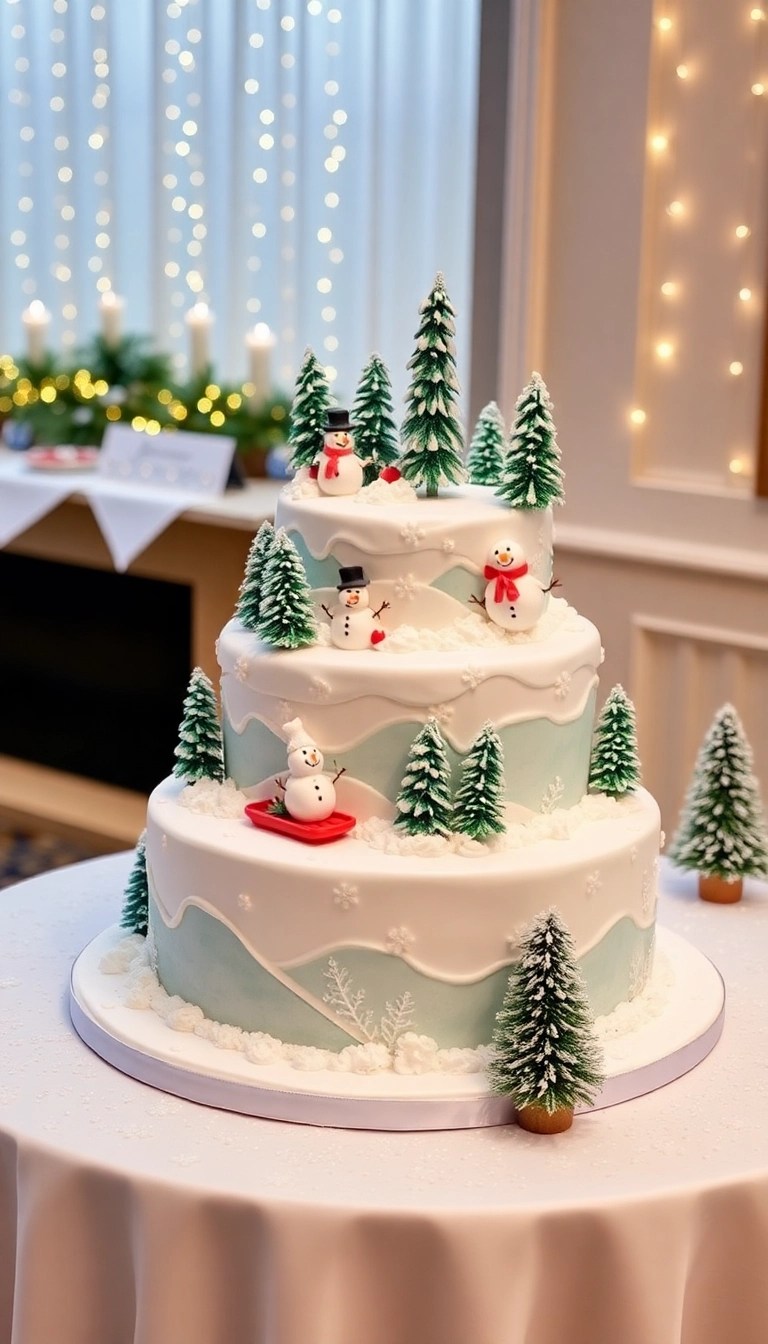 16 Gorgeous Winter Wedding Cake Designs That Are Almost Too Beautiful to Eat (Don't Miss #3!) - 16. Winter Wonderland Scene