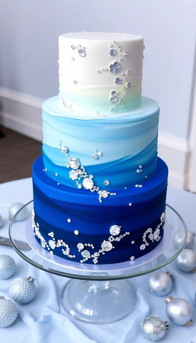 16 Gorgeous Winter Wedding Cake Designs That Are Almost Too Beautiful to Eat (Don't Miss #3!) - 4. Icy Blue Delight