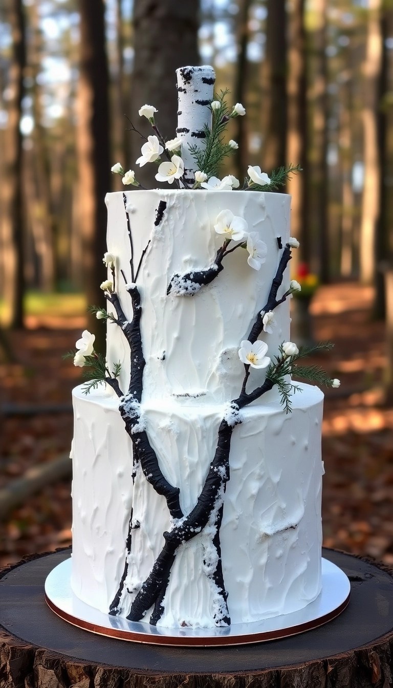 16 Gorgeous Winter Wedding Cake Designs That Are Almost Too Beautiful to Eat (Don't Miss #3!) - 7. Snowy Birch