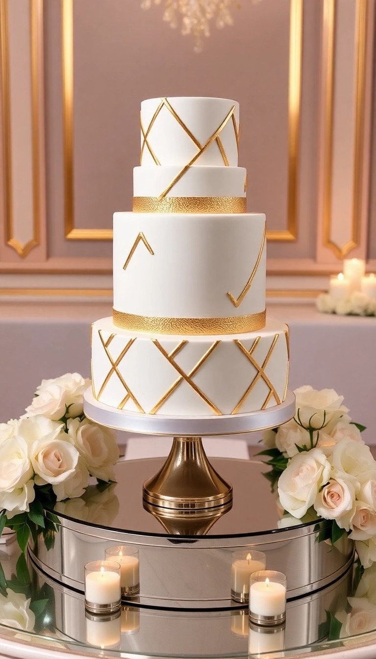 16 Gorgeous Winter Wedding Cake Designs That Are Almost Too Beautiful to Eat (Don't Miss #3!) - 8. Glamorous Gold Accents