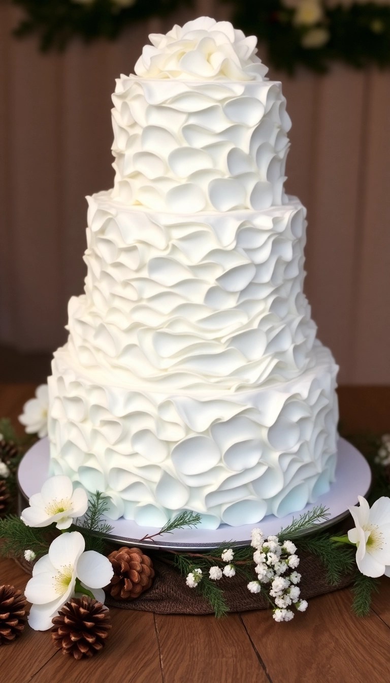 16 Gorgeous Winter Wedding Cake Designs That Are Almost Too Beautiful to Eat (Don't Miss #3!) - 9. Textured Winter Bliss