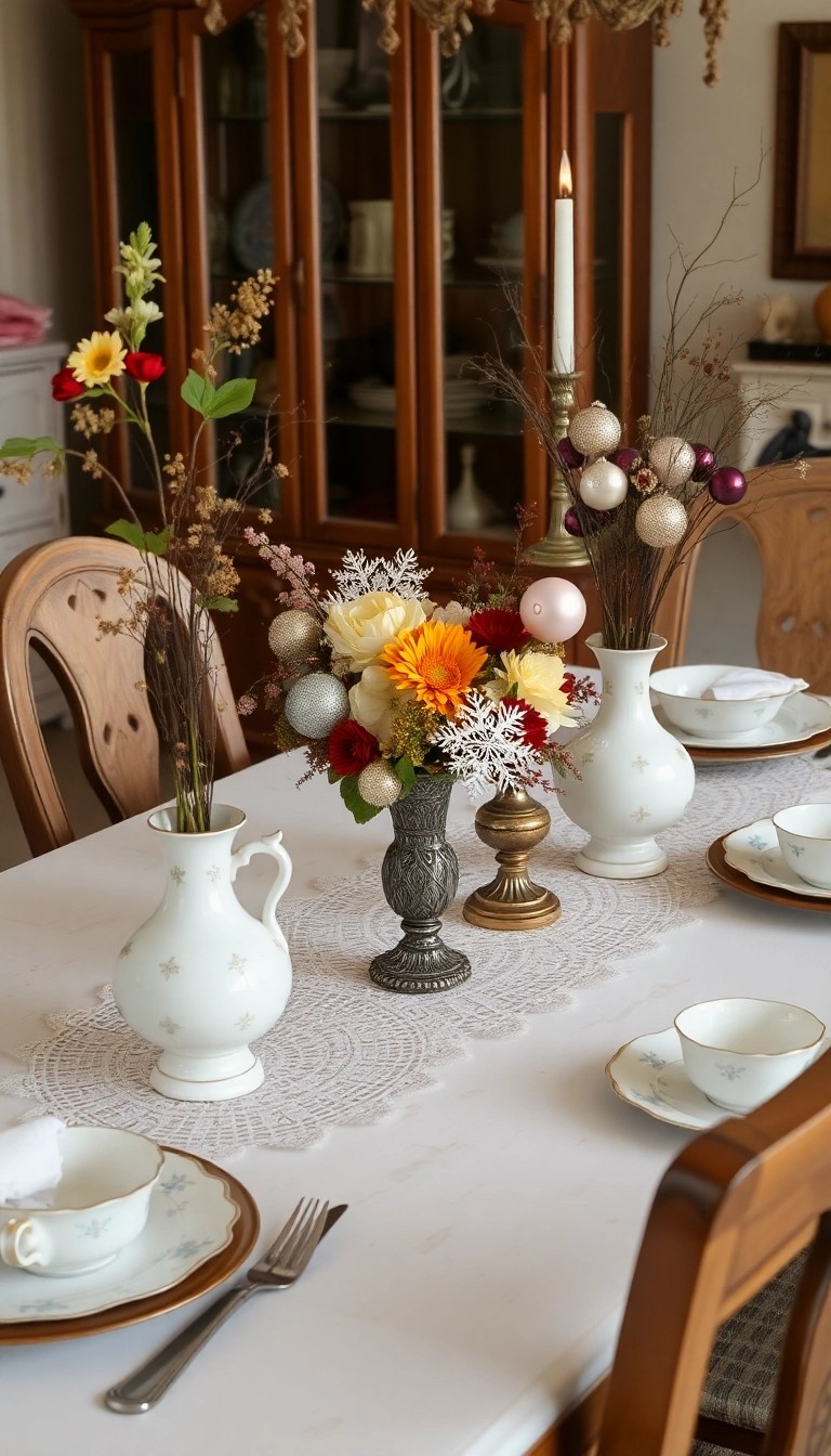 19 Bold Table Centerpieces That Will Wow Your Holiday Guests (You’ll Love #5!) - 7. Vintage-Inspired Decor