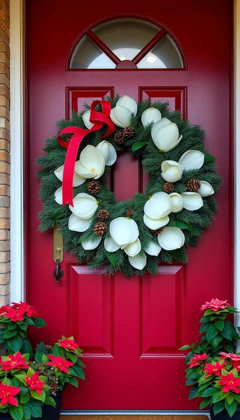 19 Stunning New Orleans Christmas Decor Ideas That Will Make Your Home Shine Bright! - 1. Classic Southern Magnolia Wreaths