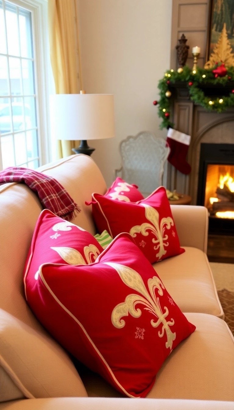 19 Stunning New Orleans Christmas Decor Ideas That Will Make Your Home Shine Bright! - 7. Cozy NOLA-Themed Throw Pillows