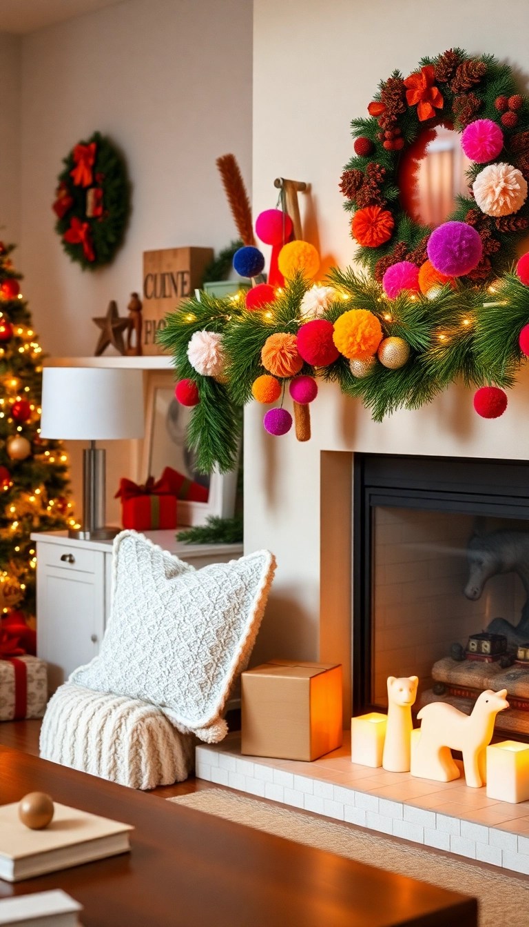 20 Easy DIY Christmas Decor Ideas That Will Wow Your Guests (And Save You Money!) - 12. Pom-Pom Garland