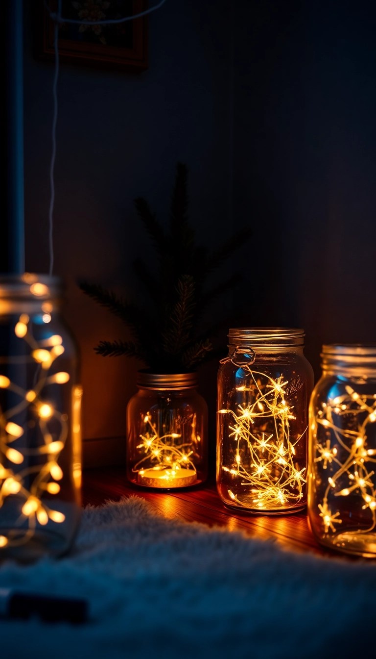 20 Easy DIY Christmas Decor Ideas That Will Wow Your Guests (And Save You Money!) - 15. Twinkling Fairy Light Jars