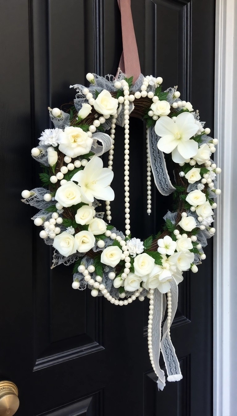 20 Maximalist Wreath Ideas That'll Make Your Front Door the Envy of the Neighborhood! - Elegant Pearls and Lace Wreath