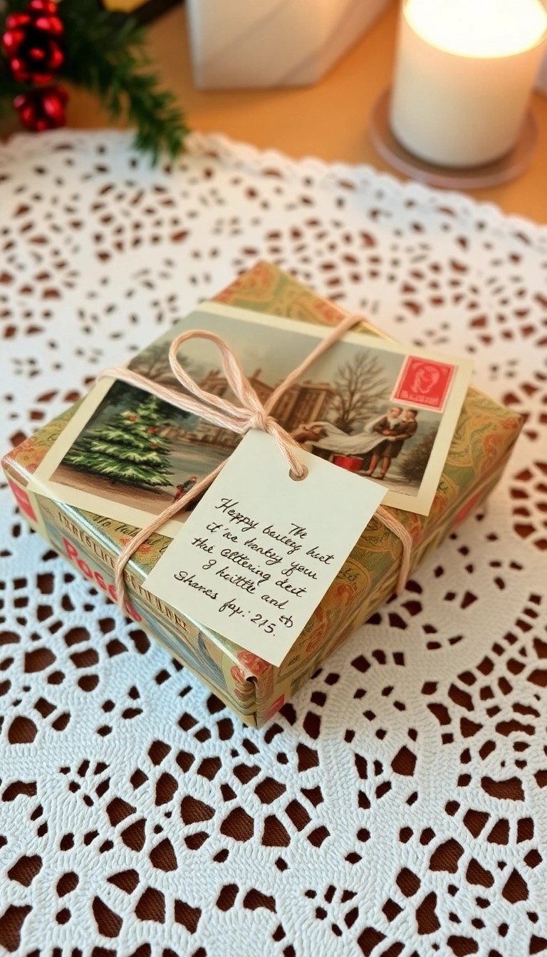 22 Vintage Gift Wrap Ideas That'll Make Your Presents Stand Out Under the Tree! - 15. Vintage Postcards as Gift Wrap