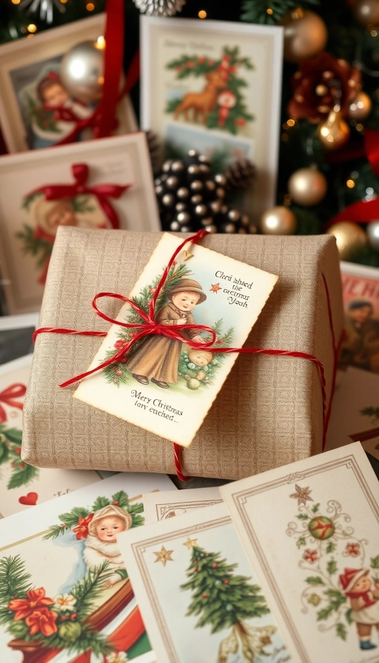 22 Vintage Gift Wrap Ideas That'll Make Your Presents Stand Out Under the Tree! - 6. Vintage Christmas Cards