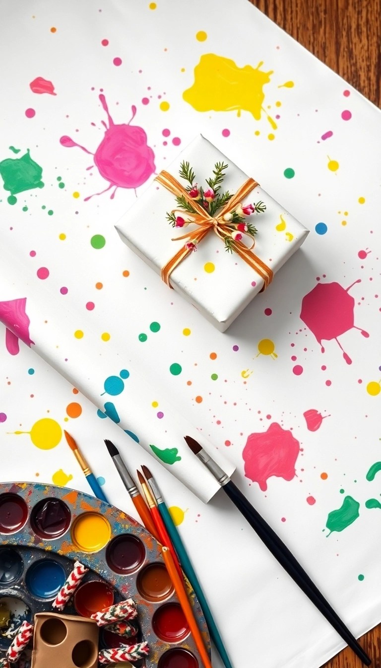 25 Creative Wrapping Paper Ideas That'll Leave Everyone Speechless (You Won't Believe #14!) - 13. Paint Splatter