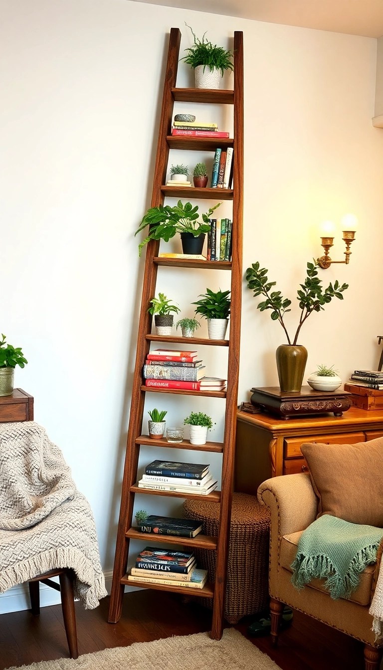 20 Creative Bookcases That'll Transform Your Space into an Art Gallery (You Won't Believe #5!) - 8. The Vintage Ladder