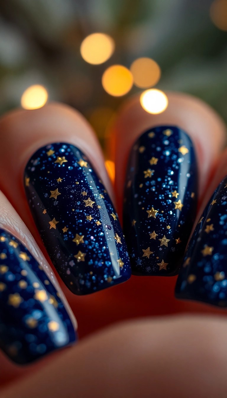 20 Glam Christmas Nail Designs That Will Make You Feel Like a Holiday Queen! - 11. Twinkling Starry Night