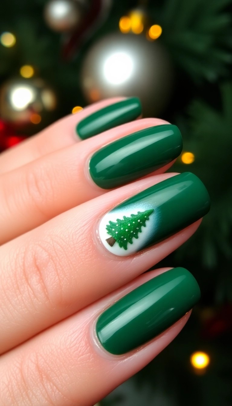 20 Glam Christmas Nail Designs That Will Make You Feel Like a Holiday Queen! - 15. Elegant Christmas Tree Accents